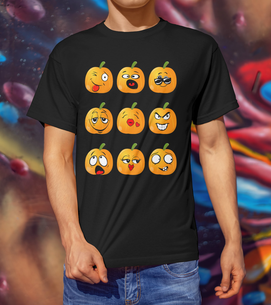 Pumpkin Emoji Faces Emo Expressions T-Shirt