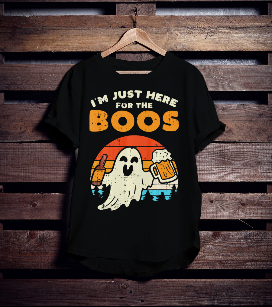 I'm Just Here For The Boos Retro Ghost With Drink And Bee T-Shirt