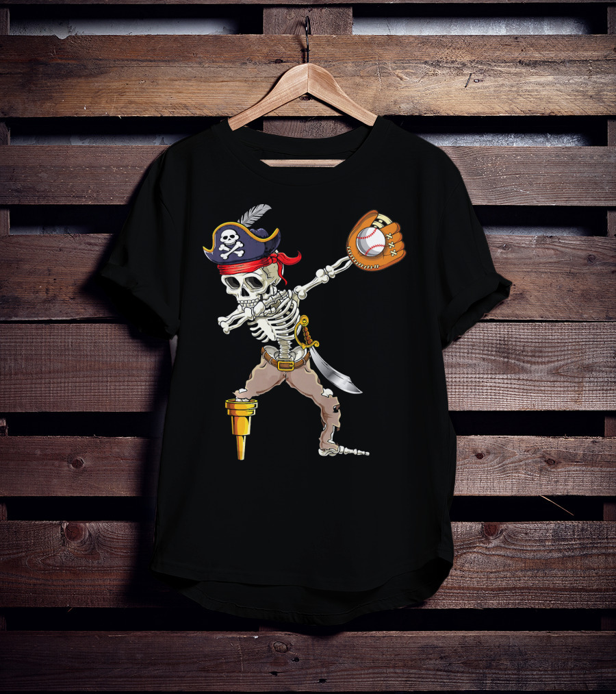 Pirate Skeleton Dabbing With Baseball Glove And Ball T-Shirt