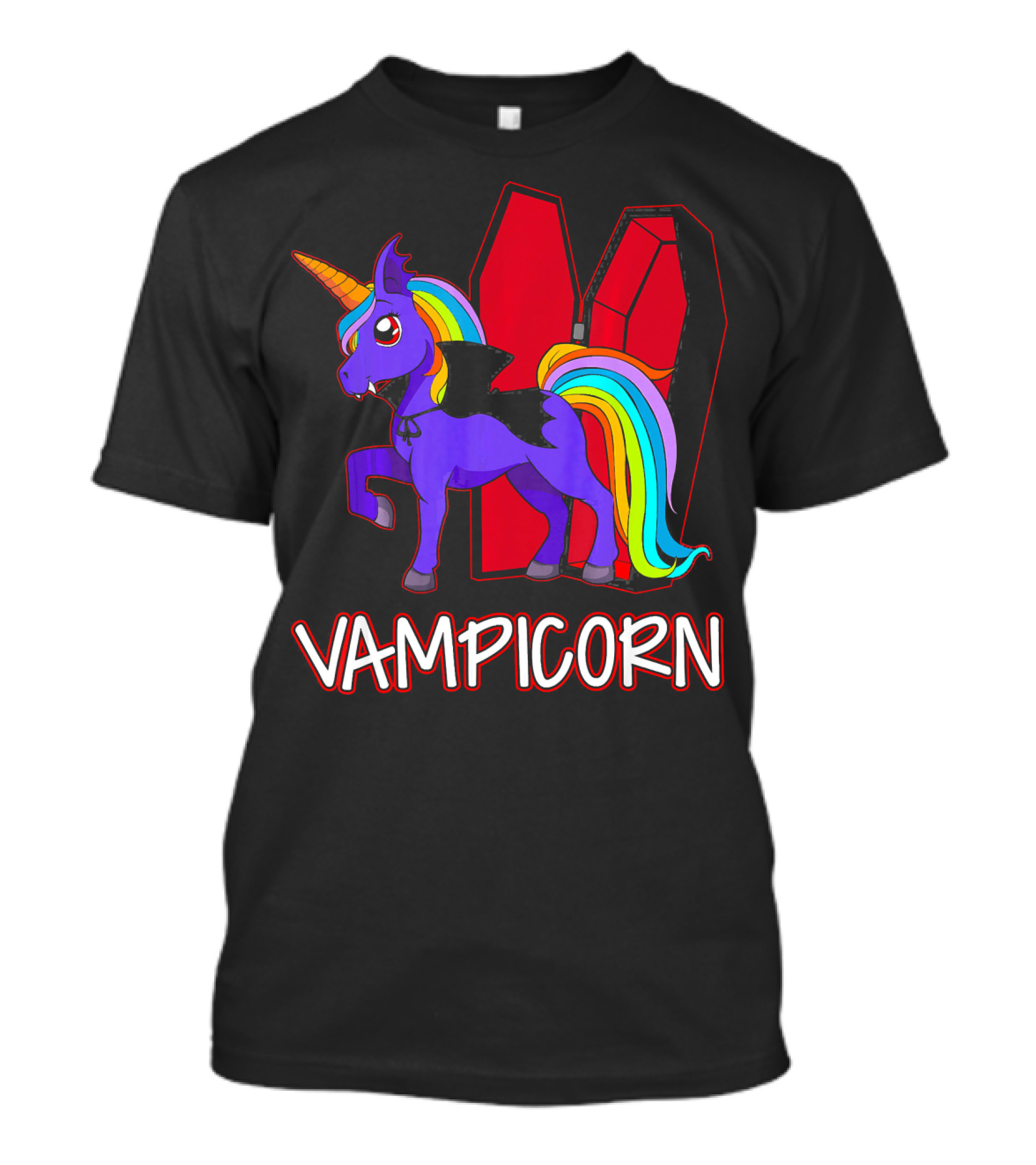 Vampicorn Rainbow Unicorn Vampire With Coffin Wings T-Shirt