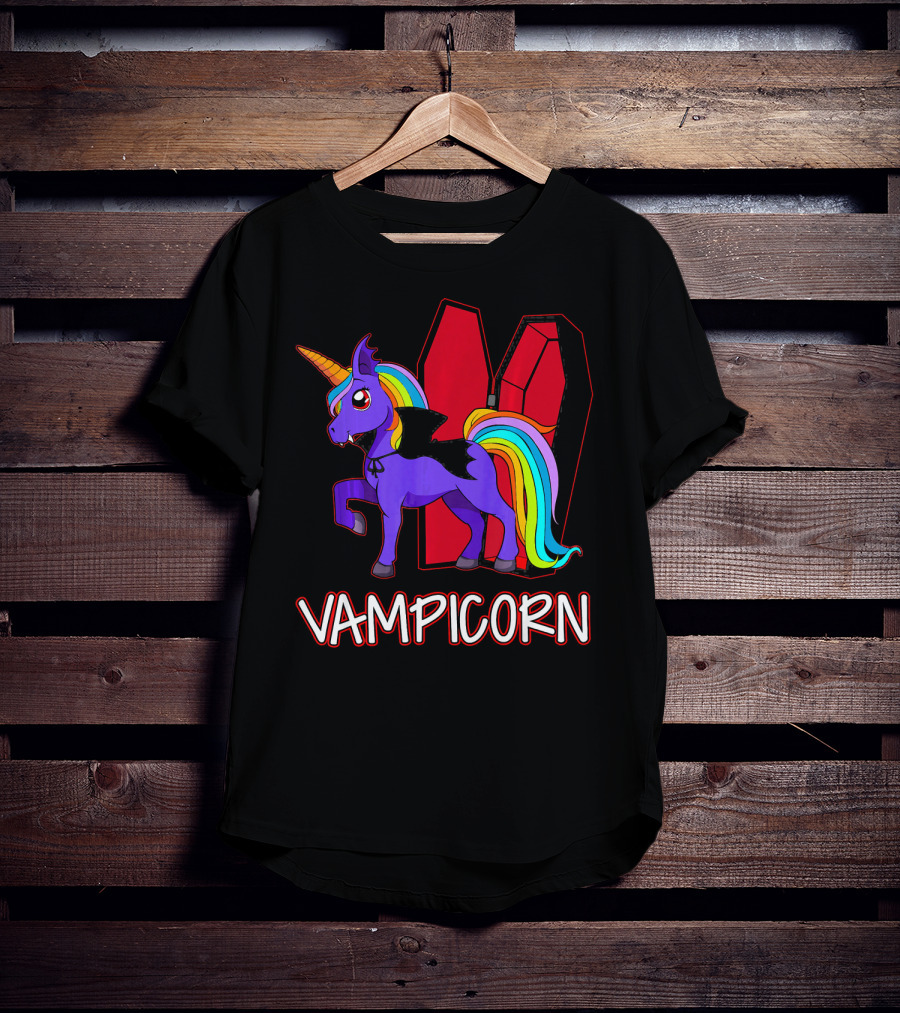 Vampicorn Rainbow Unicorn Vampire With Coffin Wings T-Shirt
