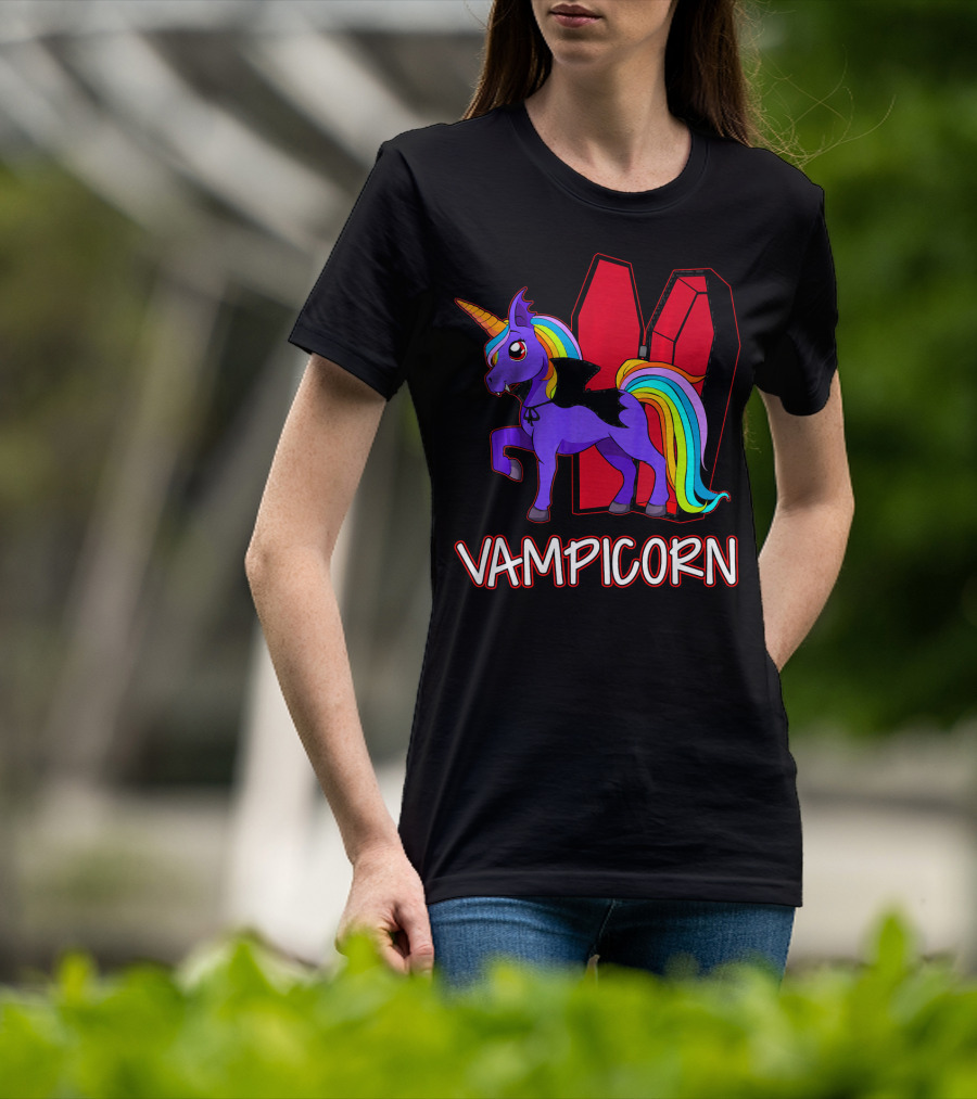 Vampicorn Rainbow Unicorn Vampire With Coffin Wings T-Shirt