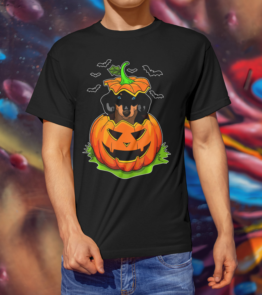 Halloween Dachshund Dog Lovers Pumpkin Grunge T-Shirt