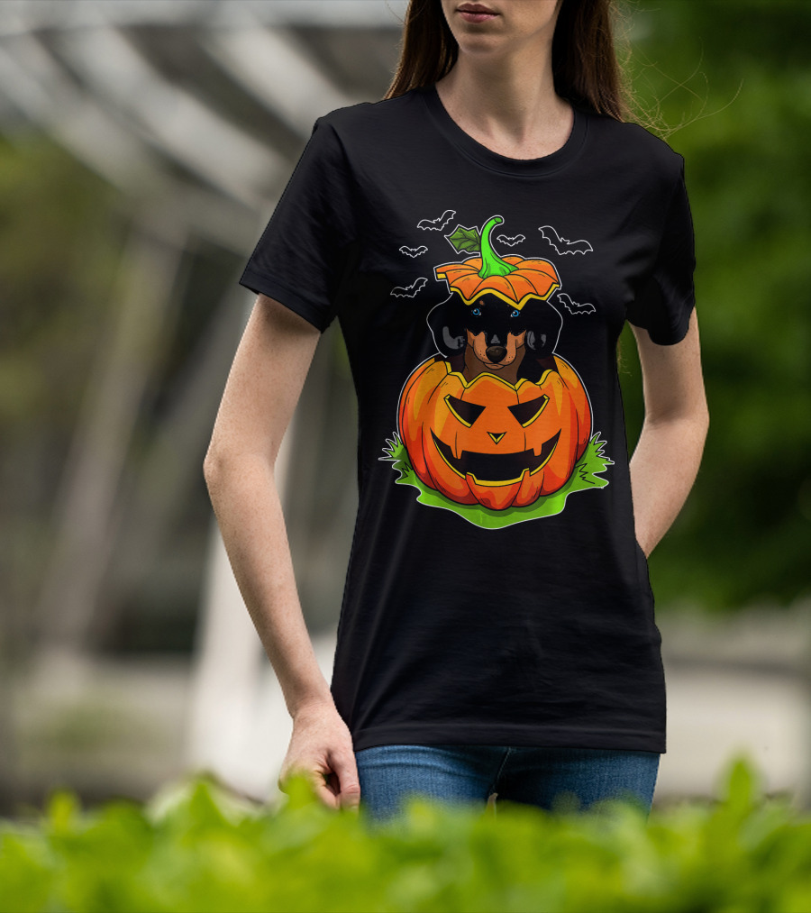 Halloween Dachshund Dog Lovers Pumpkin Grunge T-Shirt
