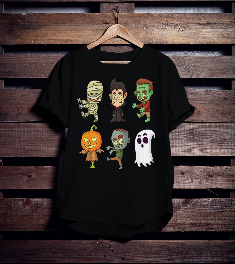 Funny Halloween Monsters Mummy Vampire Frankenstein Pumpkin Zombie Ghost T-Shirt