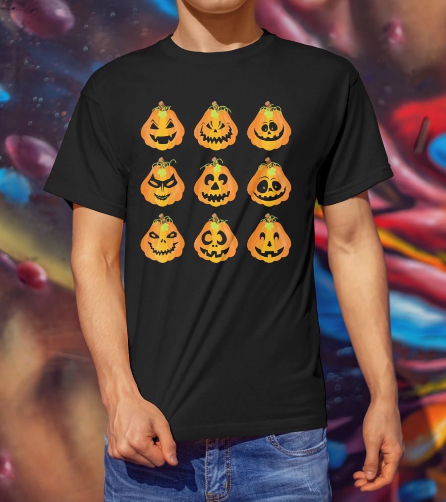 Happy Fall Pumpkin Faces Emojis Autumn Collection T-Shirt