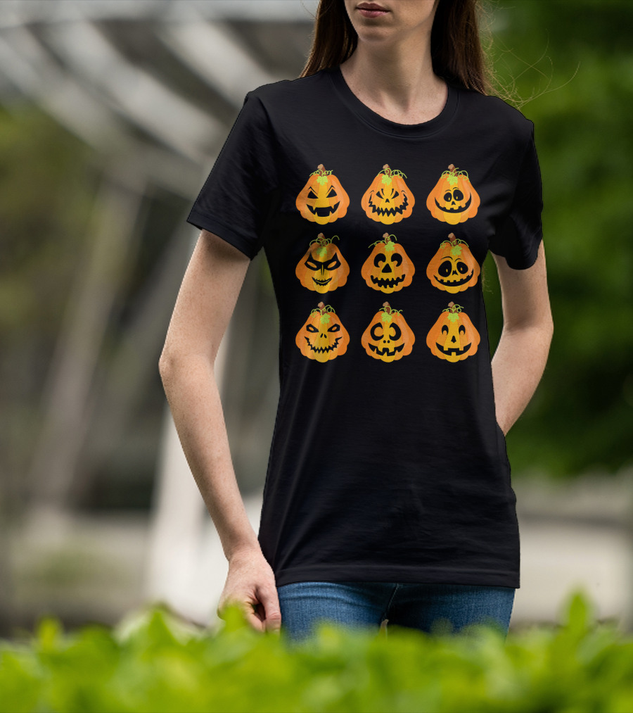 Happy Fall Pumpkin Faces Emojis Autumn Collection T-Shirt
