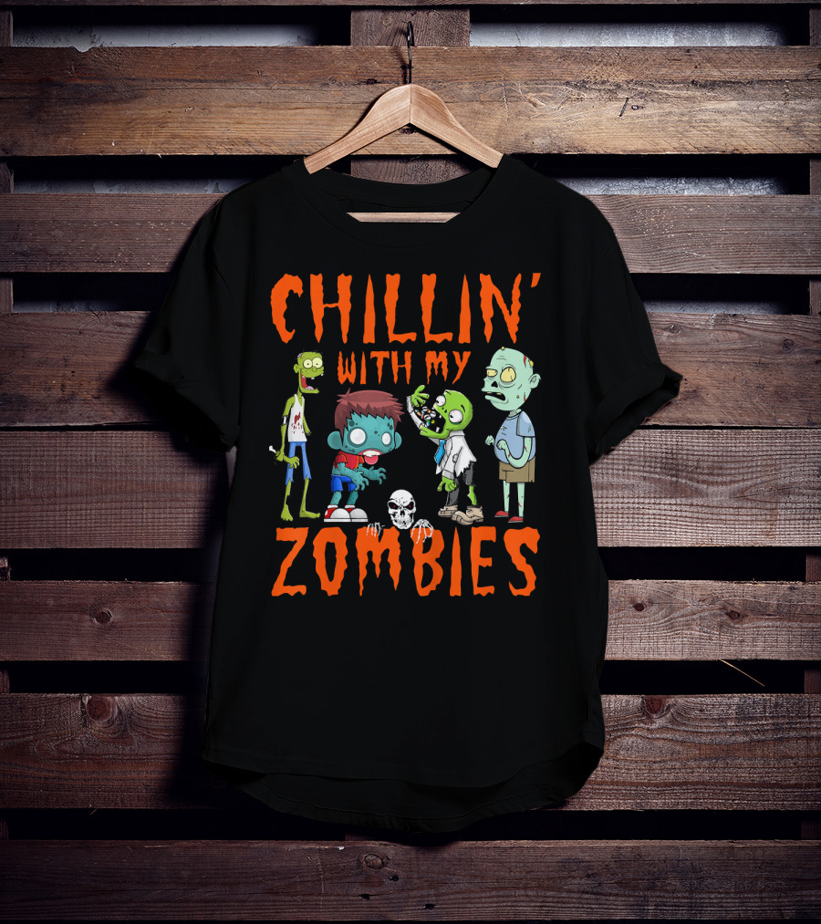 CHILLIN' WITH MY ZOMBIES Kids Halloween Fun T-Shirt