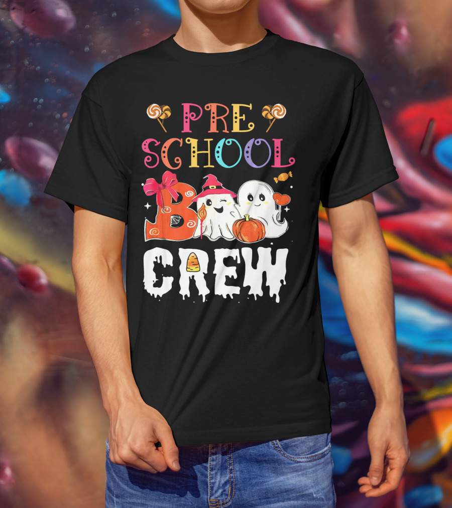 Preschool Boo Crew Halloween Ghosts With Candy Pumpkins T-Shirt