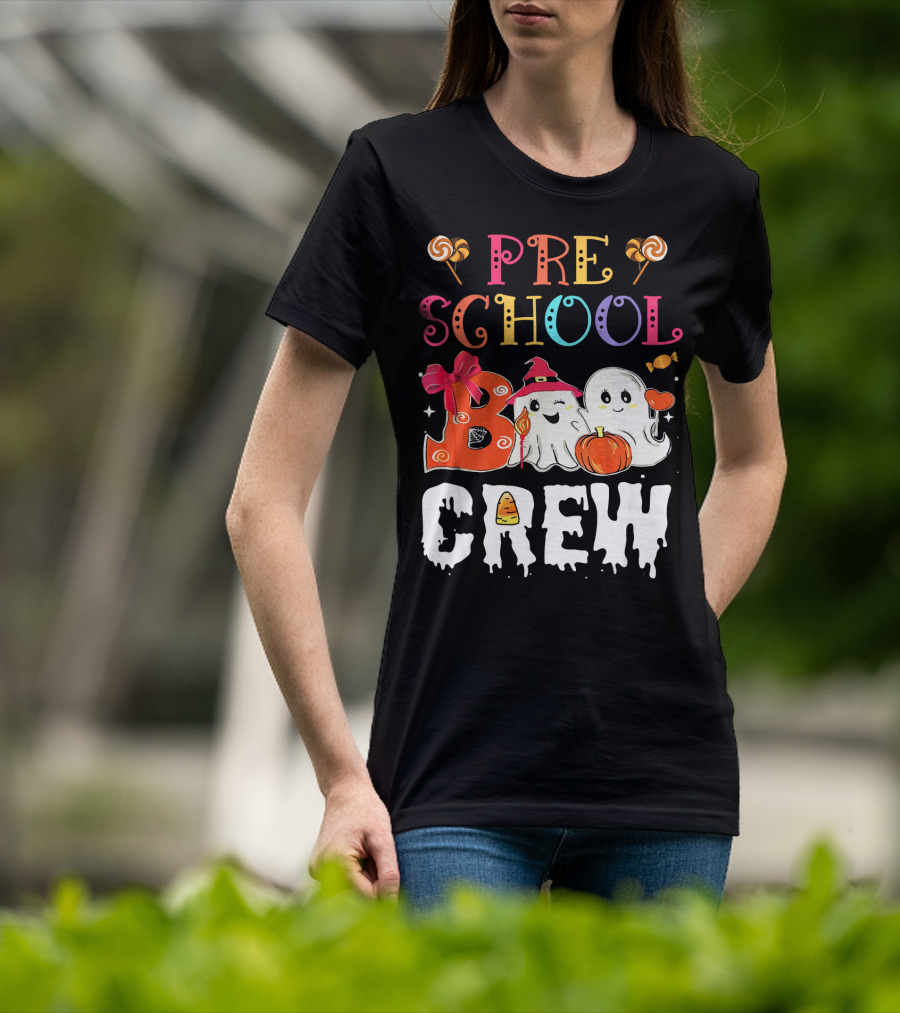 Preschool Boo Crew Halloween Ghosts With Candy Pumpkins T-Shirt