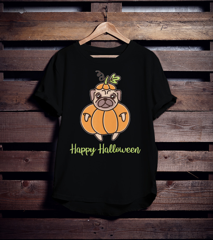Happy Halloween Pumpkin Pug For Girls Boy T-Shirt