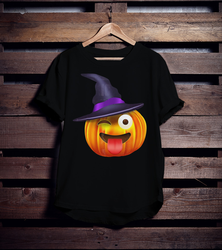 Halloween Costume Emoji Pumpkin Witch Hat Face T-Shirt