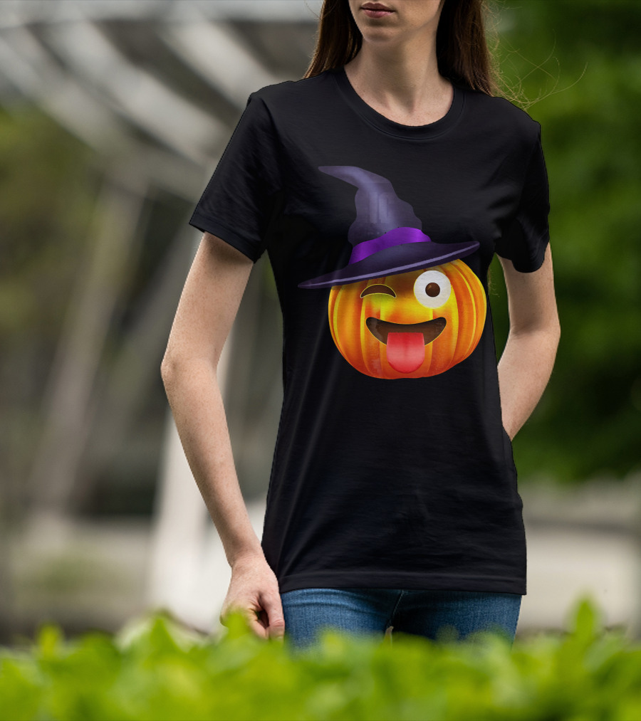 Halloween Costume Emoji Pumpkin Witch Hat Face T-Shirt
