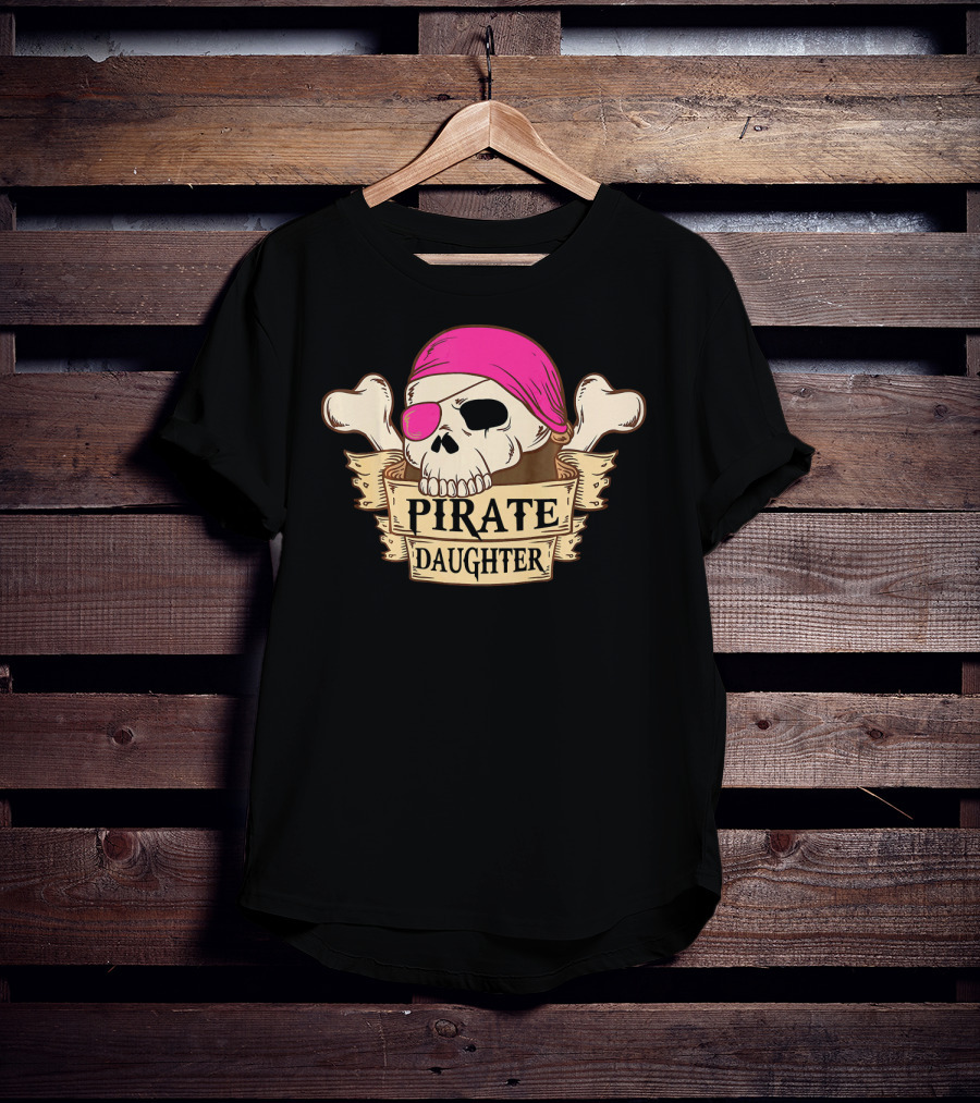 Pirate Daughter Skull With Pink Bandana And Crossbones T-Shirt