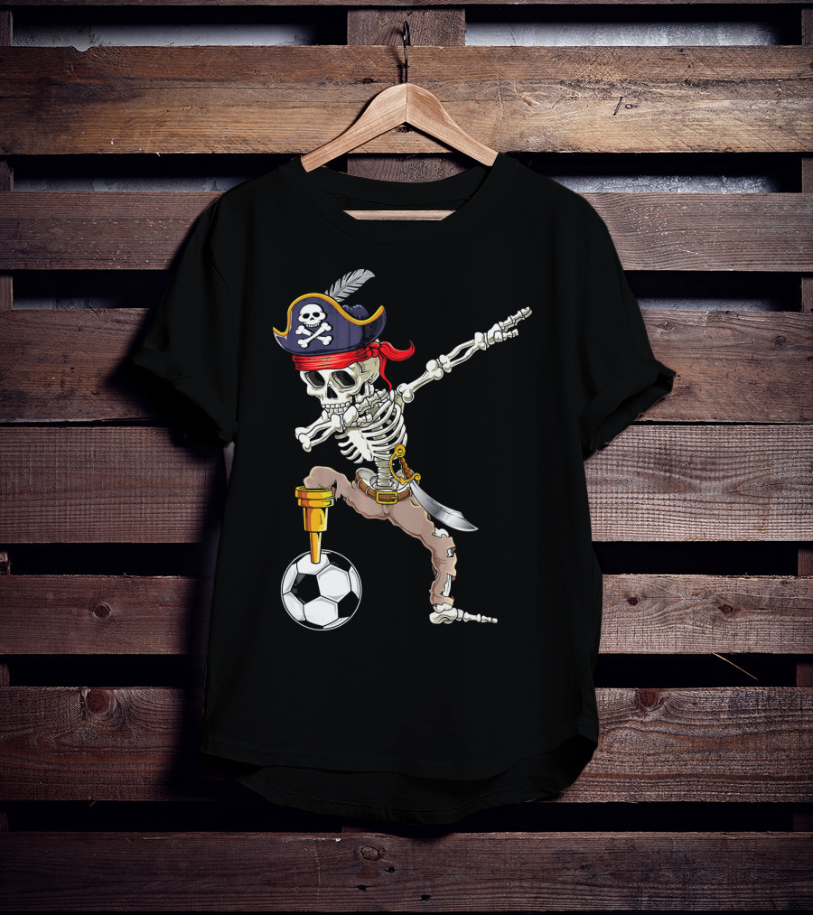Pirate Skeleton Dabbing With Soccer Ball And Saber T-Shirt