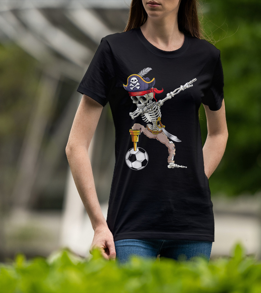 Pirate Skeleton Dabbing With Soccer Ball And Saber T-Shirt