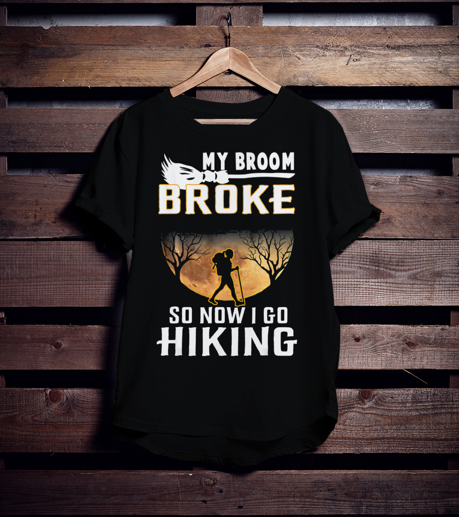 My Broom Broke So Now I Go Hiking Full Moon Silhouette Adventure T-Shirt