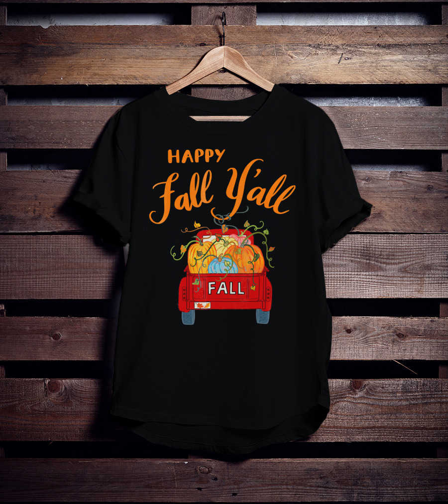 Happy Fall Y'all Fall Truck With Pumpkins T-Shirt