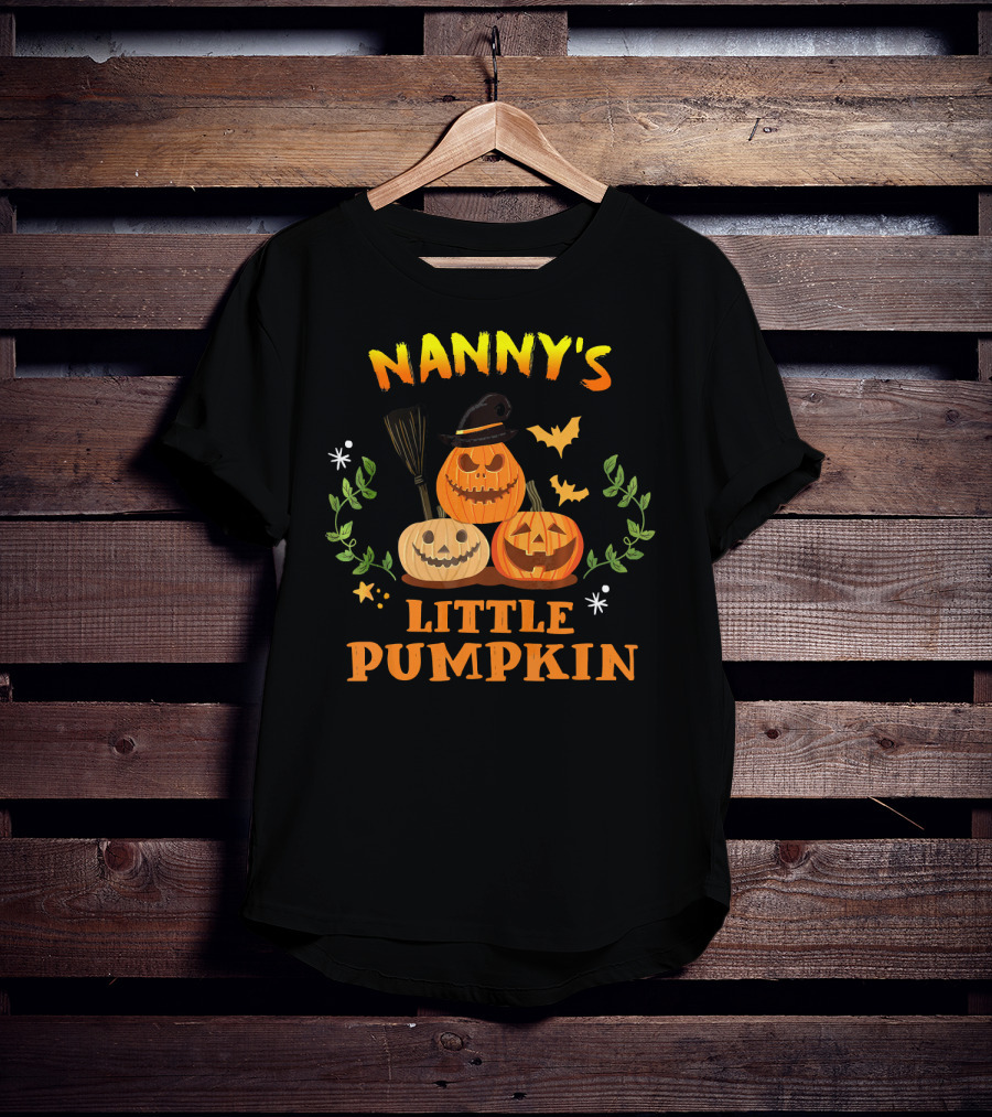 Nanny's Little Pumpkin Halloween Jack-O'-Lanterns And Broomsticks With Witch Hat T-Shirt