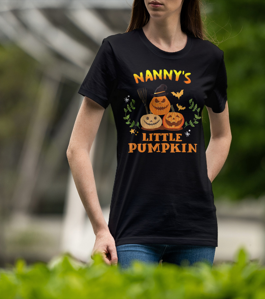 Nanny's Little Pumpkin Halloween Jack-O'-Lanterns And Broomsticks With Witch Hat T-Shirt