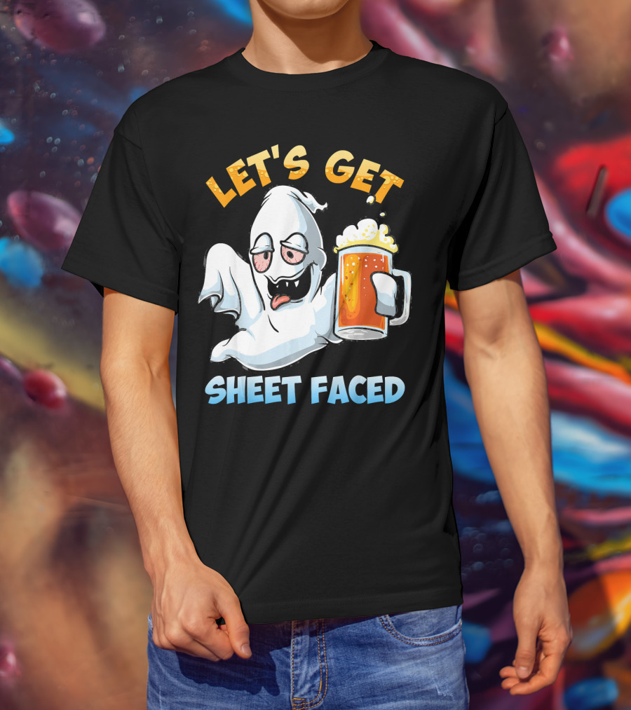 LET'S GET SHEET FACED Ghost With Beer T-Shirt
