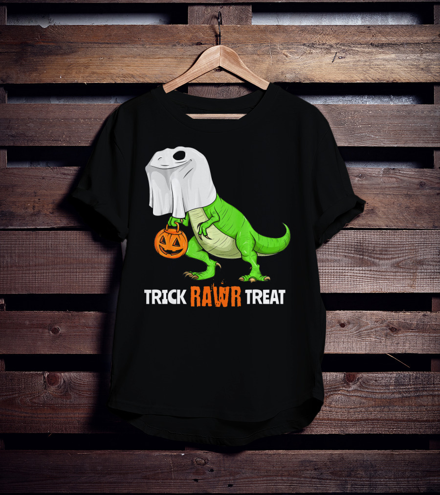 Trick RAWR Treat Halloween Rex Dinosaur Ghost Pumpkin T-Shirt