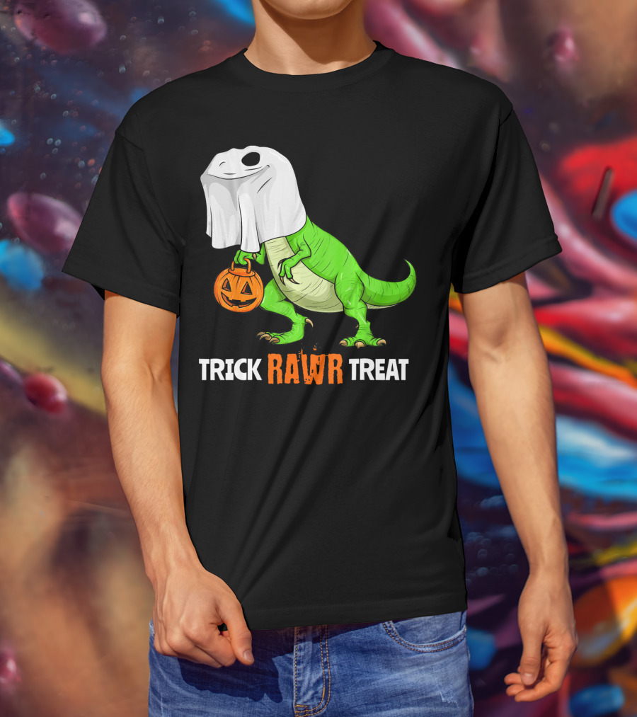 Trick RAWR Treat Halloween Rex Dinosaur Ghost Pumpkin T-Shirt