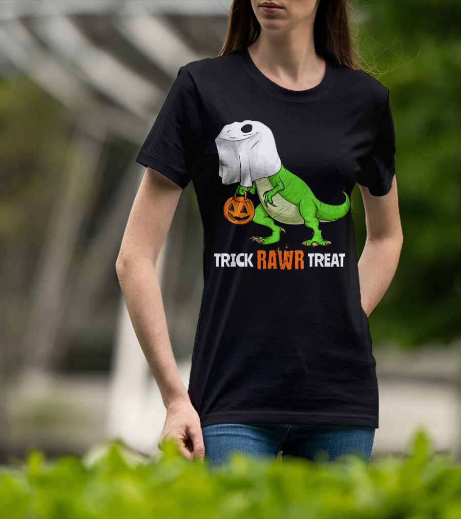 Trick RAWR Treat Halloween Rex Dinosaur Ghost Pumpkin T-Shirt