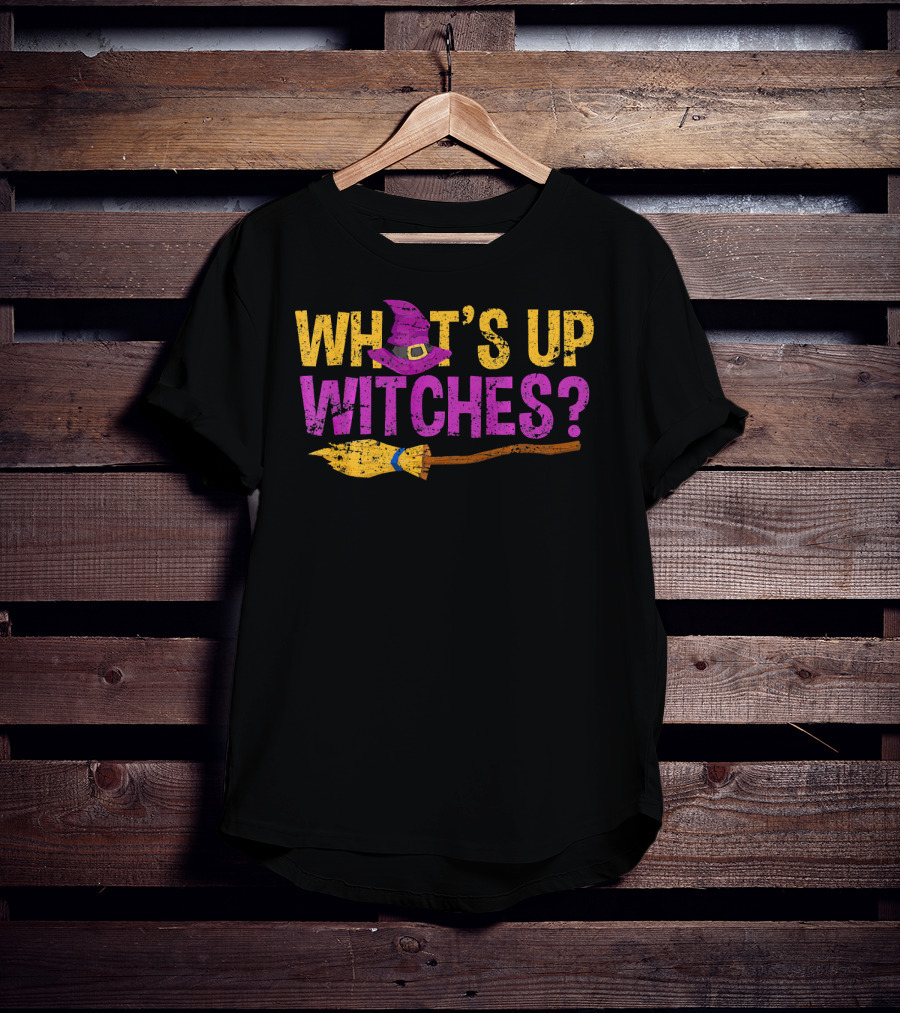Halloween Fun What's Up Witches Purple Hat Broomstick T-Shirt