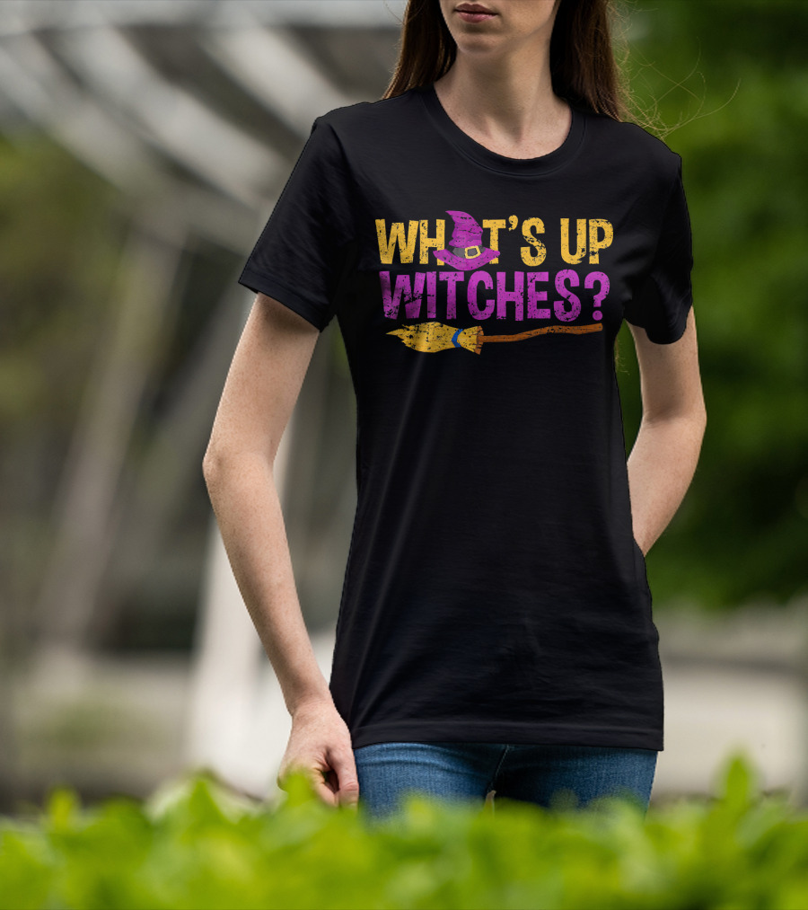 Halloween Fun What's Up Witches Purple Hat Broomstick T-Shirt