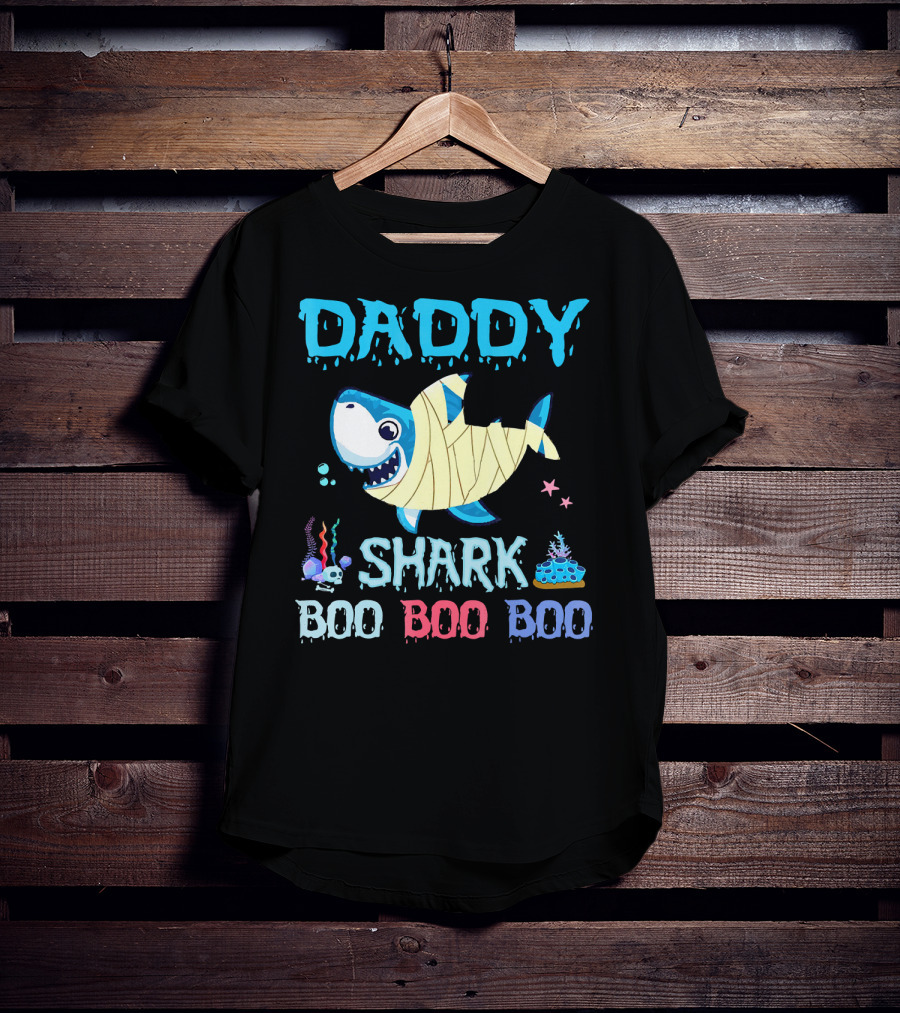 Daddy Shark Boo Boo Boo Halloween Costume Mummy Shark Underwater Party T-Shirt