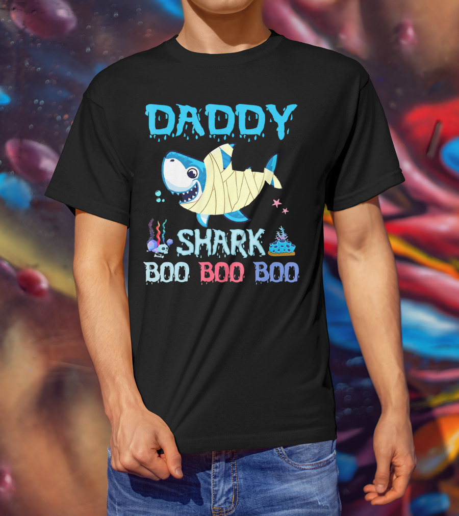 Daddy Shark Boo Boo Boo Halloween Costume Mummy Shark Underwater Party T-Shirt