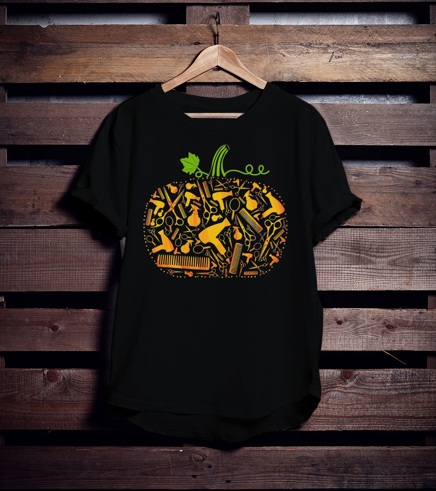 Pumpkin Hairdresser Tools Patchwork Halloween Hairstylist Essentials T-Shirt