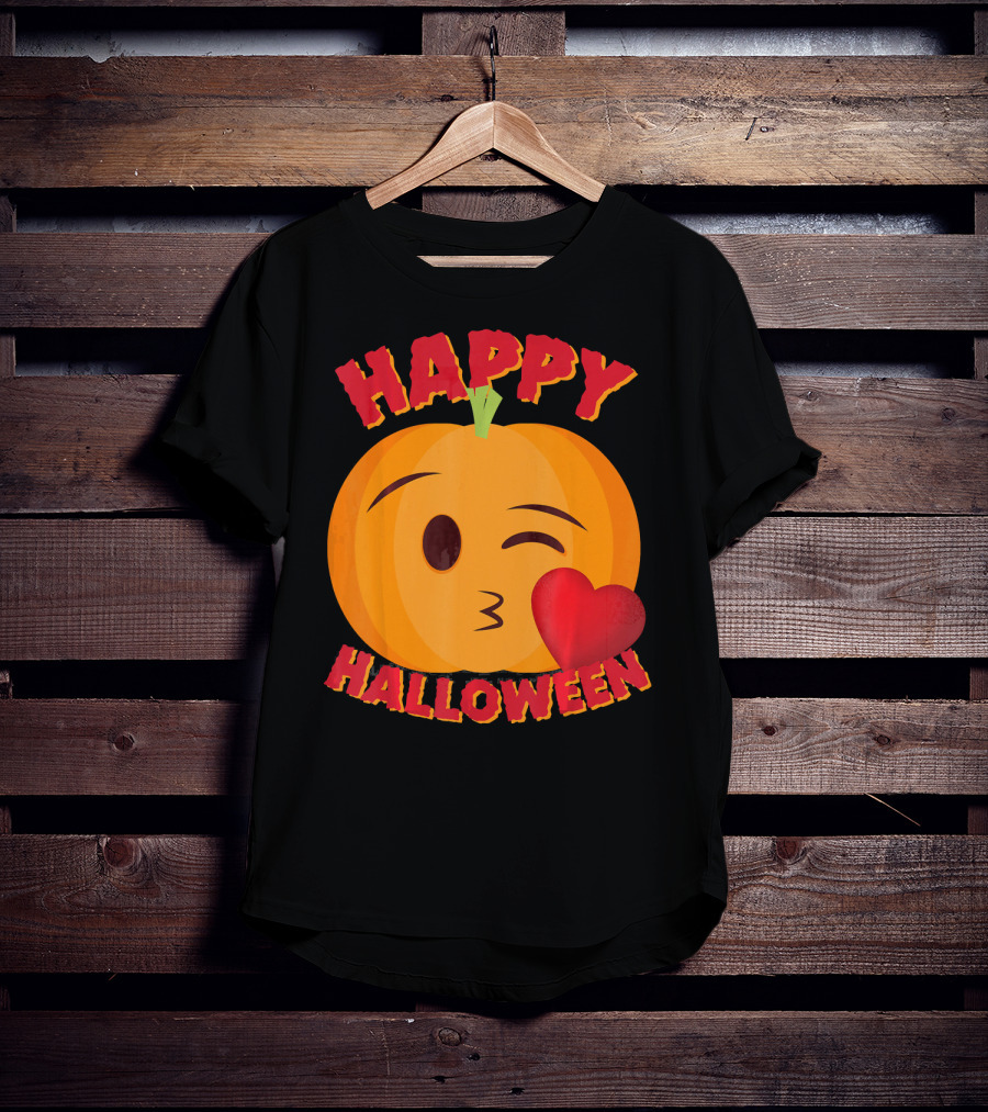 Happy Halloween Blowing Kiss Emoji Pumpkin T-Shirt