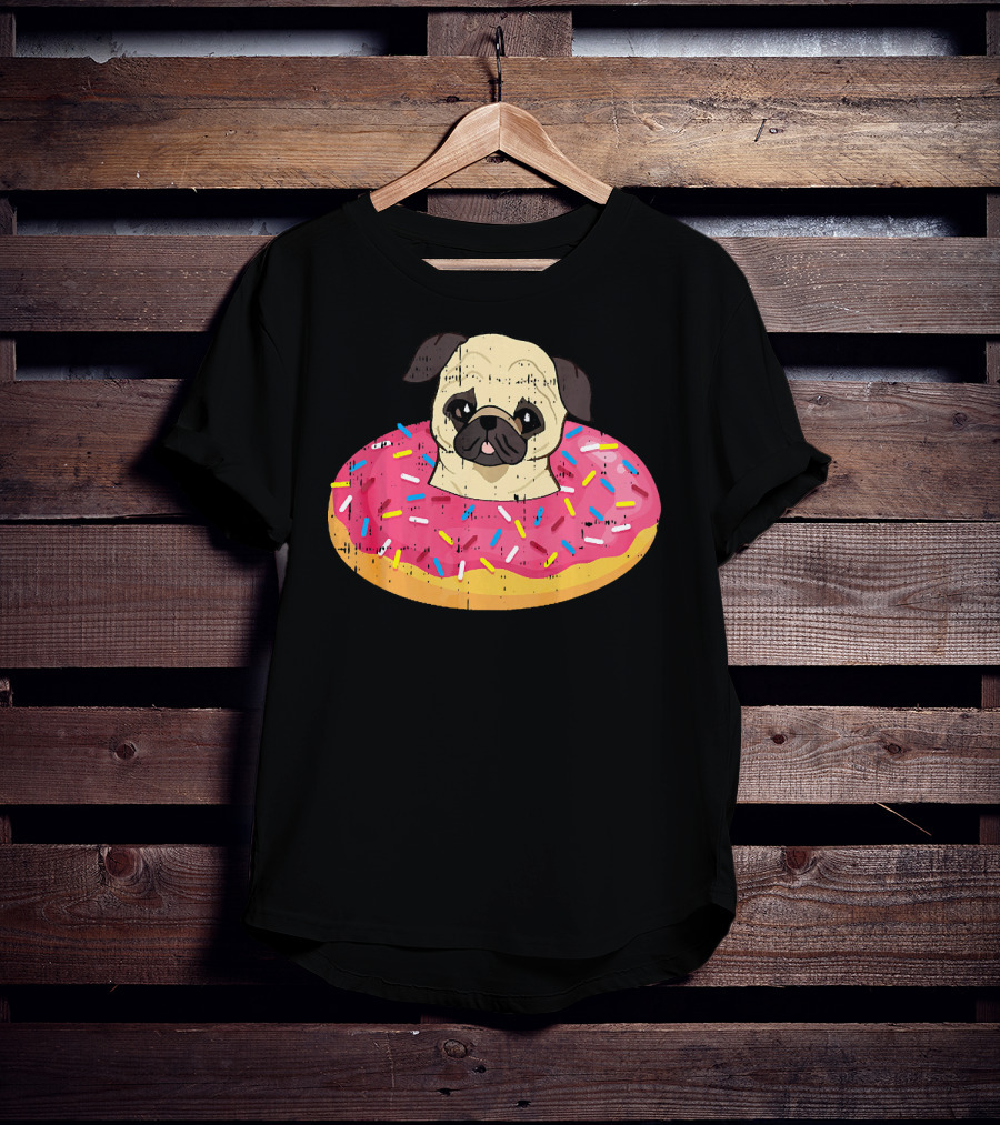 Pug Dog In Colorful Sprinkle Doughnut Floatie Pet Donut Cute T-Shirt