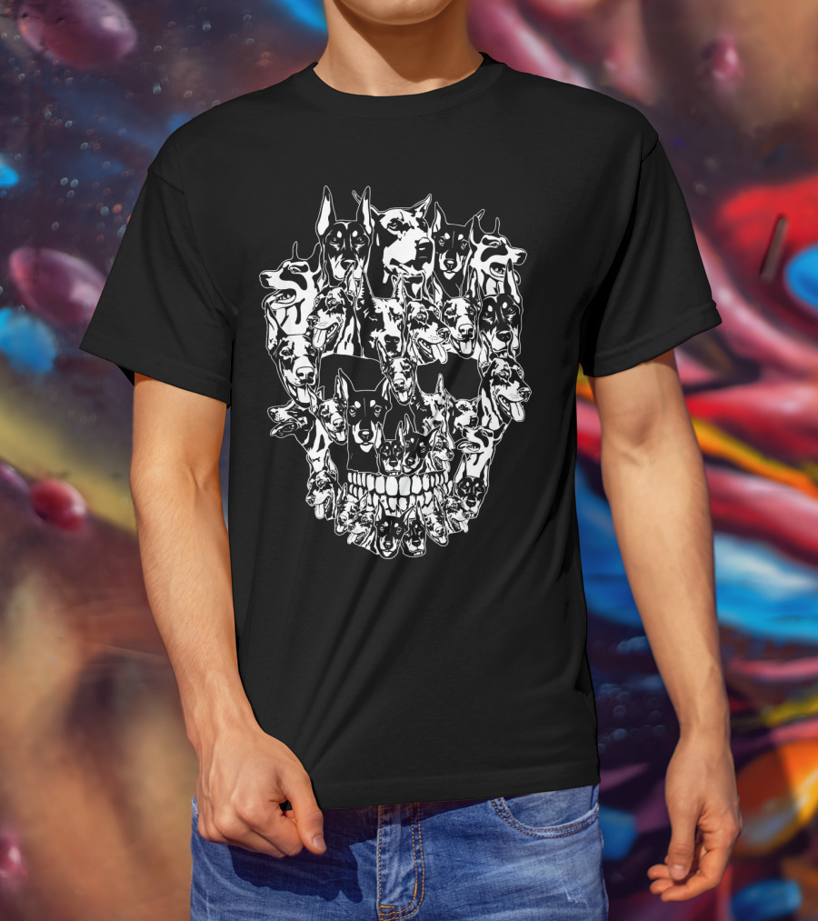 Doberman Dog Faces Forming Skull Design Best T-Shirt