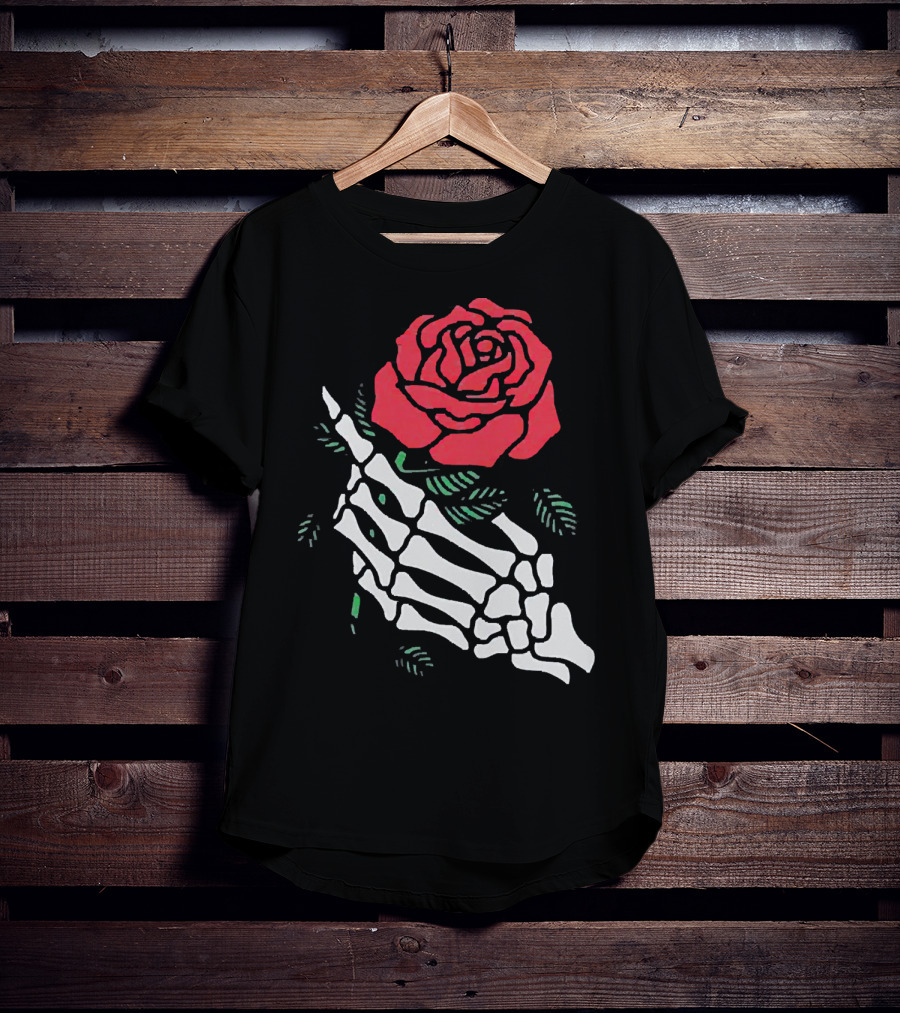 Rose White Skeleton Hand Holding Red Rose T-Shirt