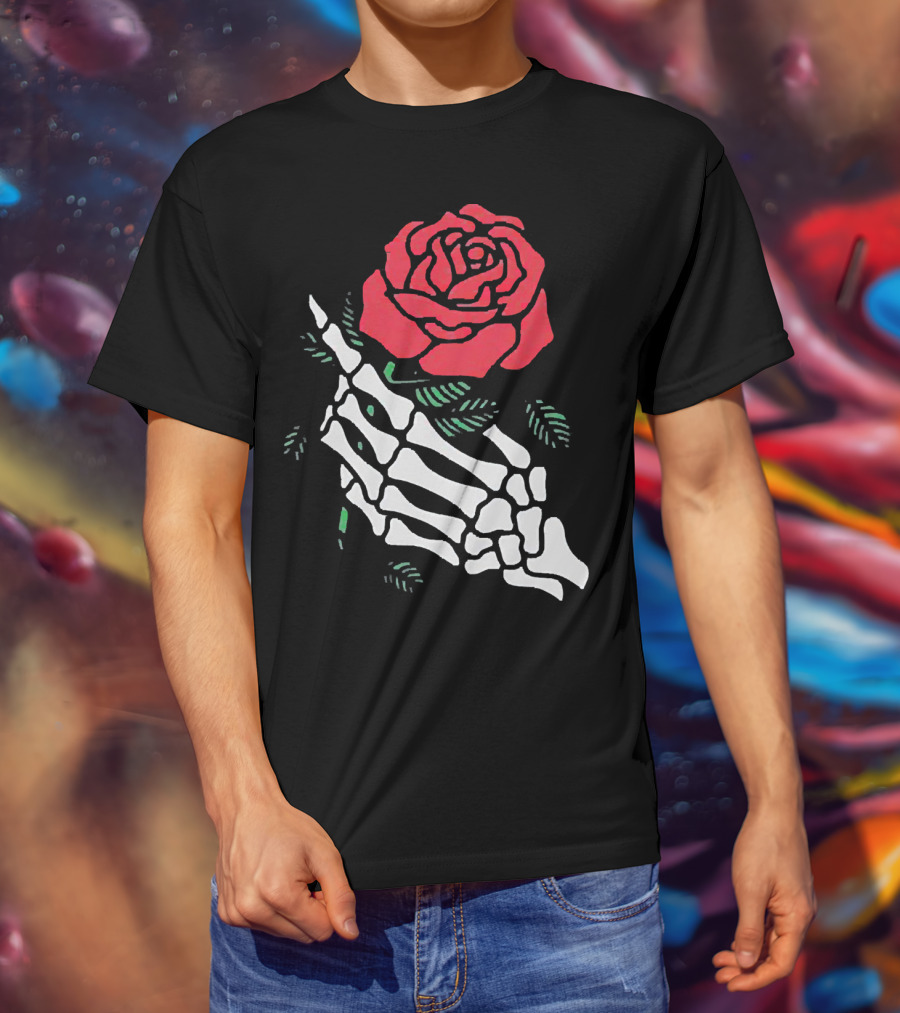 Rose White Skeleton Hand Holding Red Rose T-Shirt