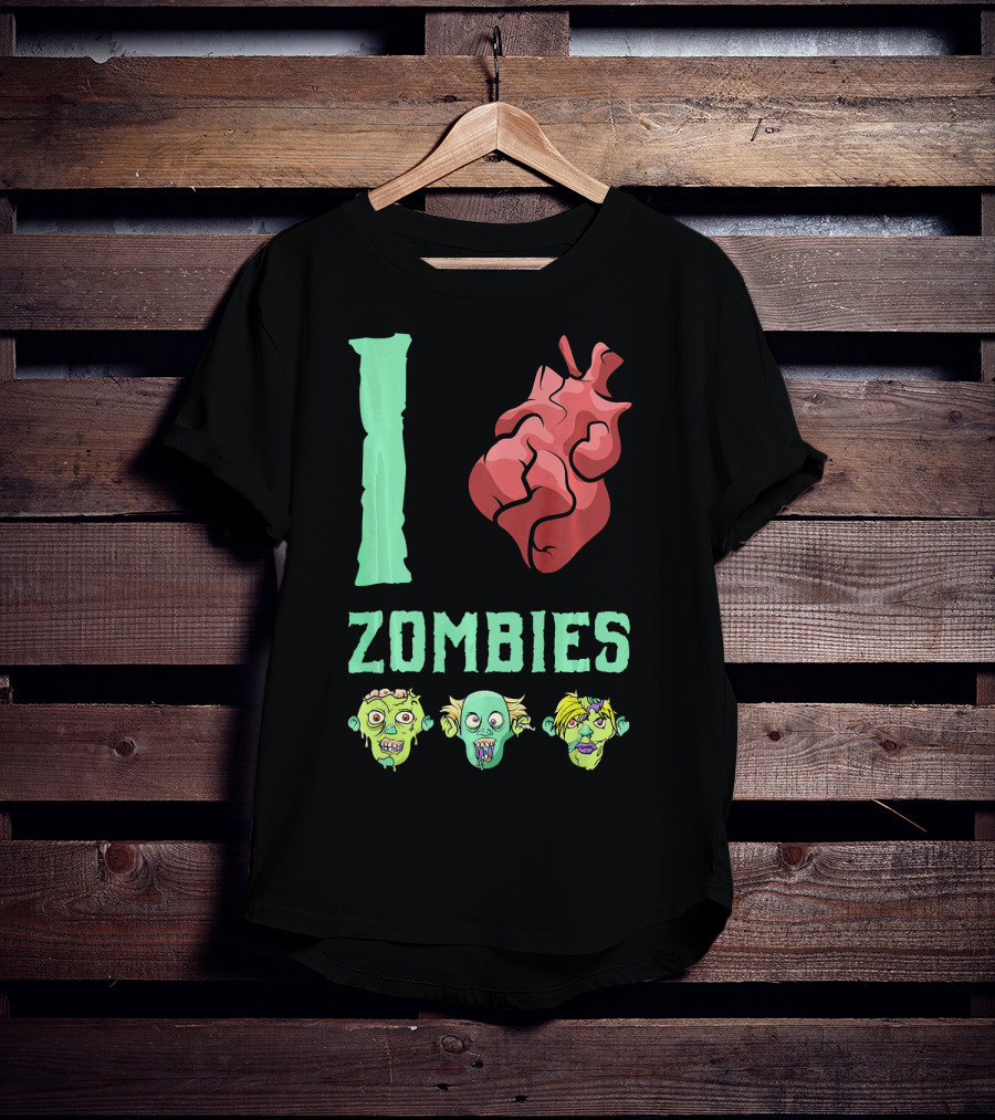 I Love Zombies Heart With Zombie Faces T-Shirt