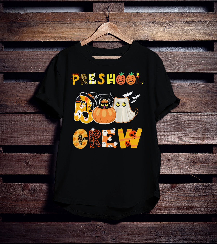 Preschool Halloween Crew Preschool Teacher Ghost Pumpkin Bat T-Shirt