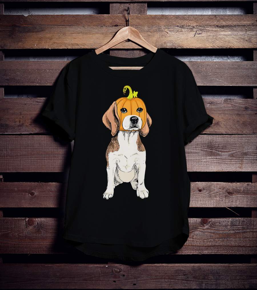 Beagle Wearing Pumpkin Face Funny Halloween Costume T-Shirt