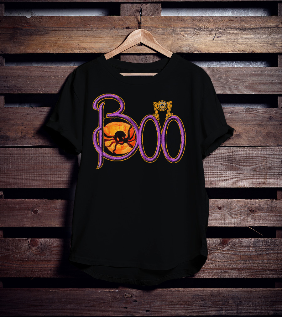 Purple Spider Halloween Boo Pumpkin Jack O Lantern Cut T-Shirt