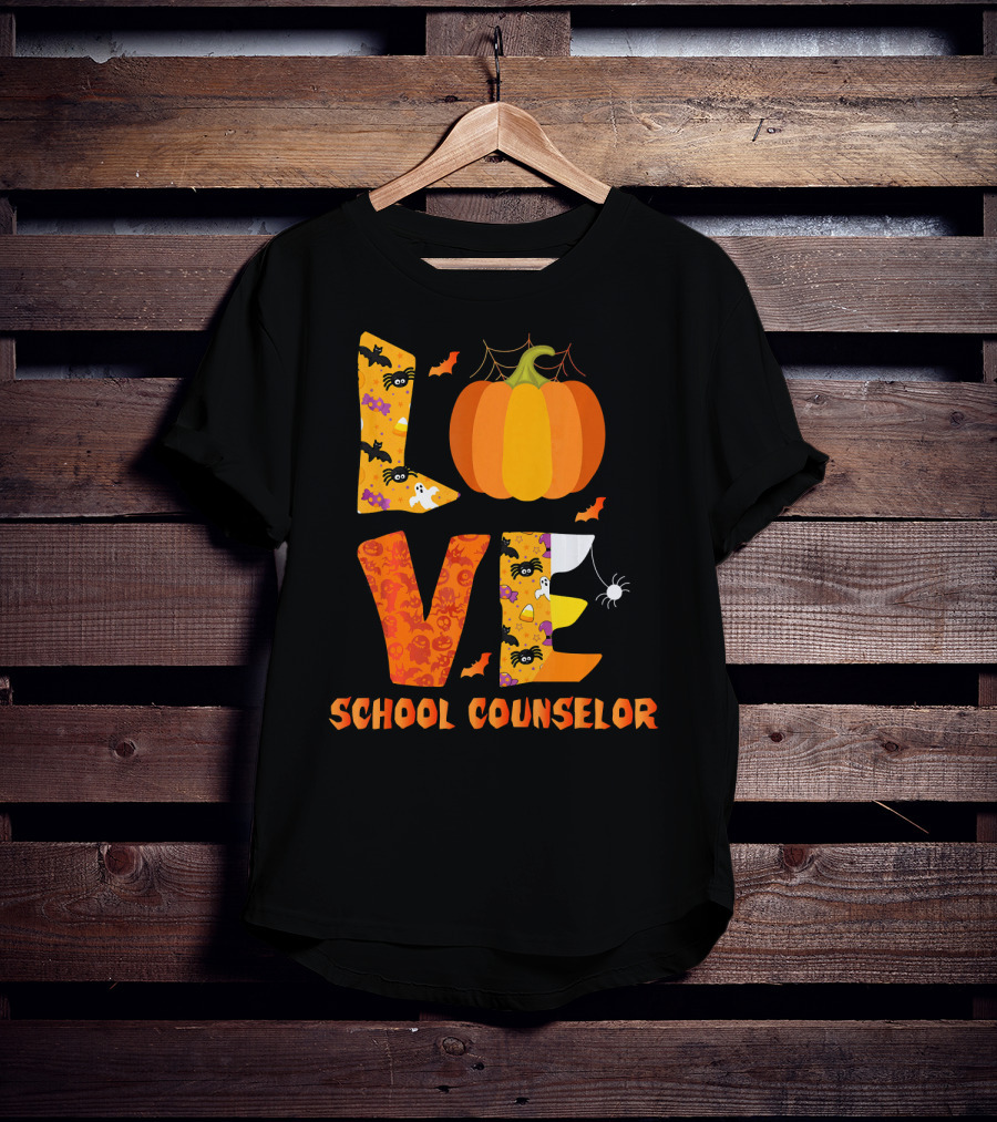 Halloween Love School Counselor Pumpkin Ghost Spider T-Shirt
