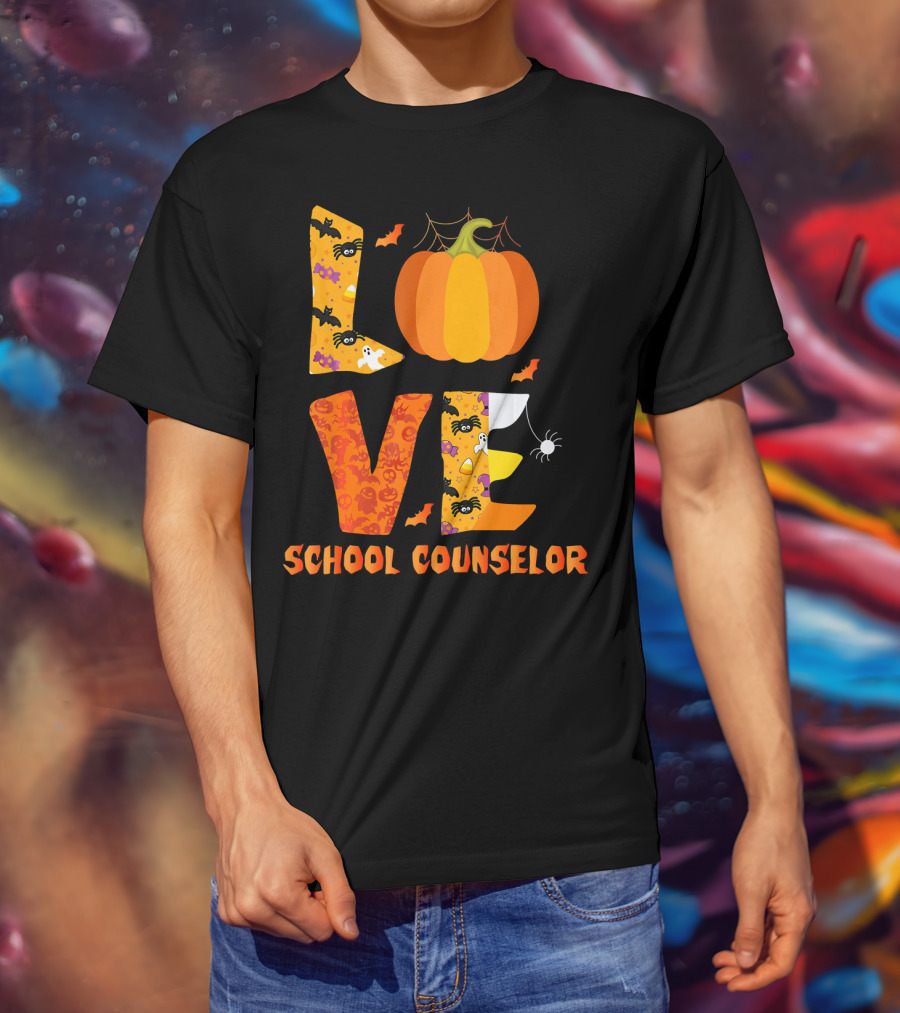 Halloween Love School Counselor Pumpkin Ghost Spider T-Shirt