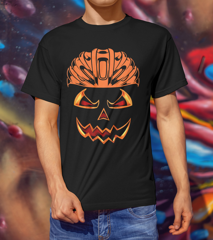 Bicycle Helmet Jack O Lantern Pumpkin Face T-Shirt