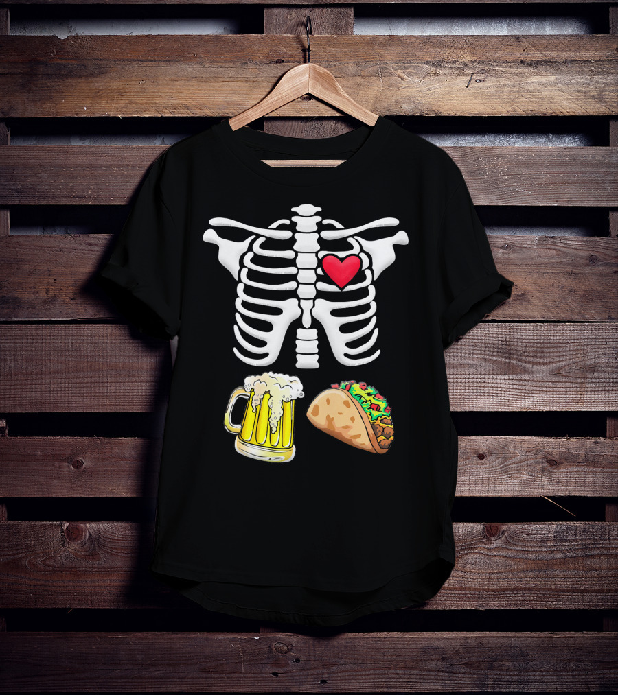 Skeleton Ribcage Heart Tacos Beer Pregnancy Novelty T-Shirt