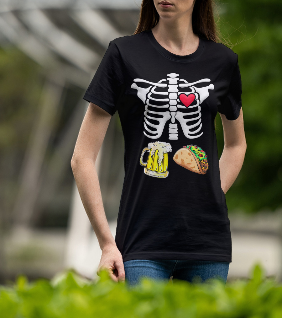 Skeleton Ribcage Heart Tacos Beer Pregnancy Novelty T-Shirt