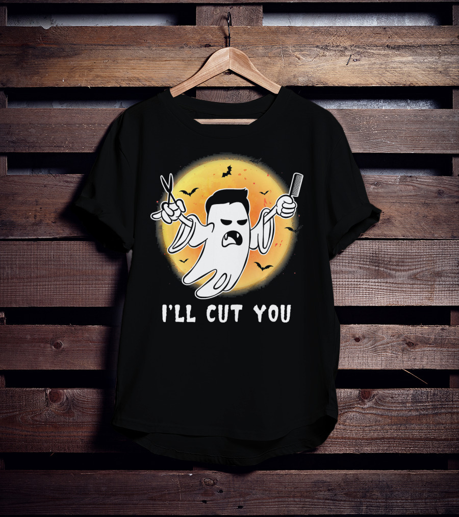 Funny Halloween Boo Ghost I'll Cut You Barber Ghost With Scissors And Comb T-Shirt