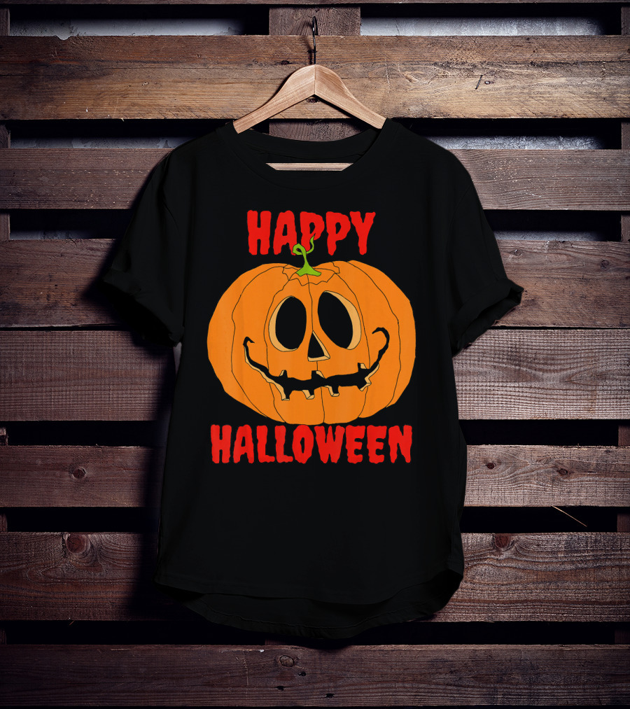 Happy Halloween Big Orange Jack O Lantern Pumpkin T-Shirt