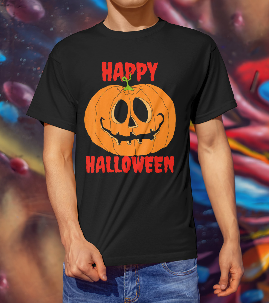 Happy Halloween Big Orange Jack O Lantern Pumpkin T-Shirt